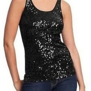 Trina Turk Black Sequin Fitted Sleeveless Tank Top